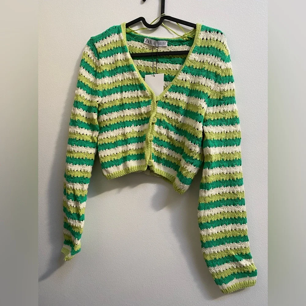 Zara Striped Knit Cotton Cardigan S - Picture 3 of 6